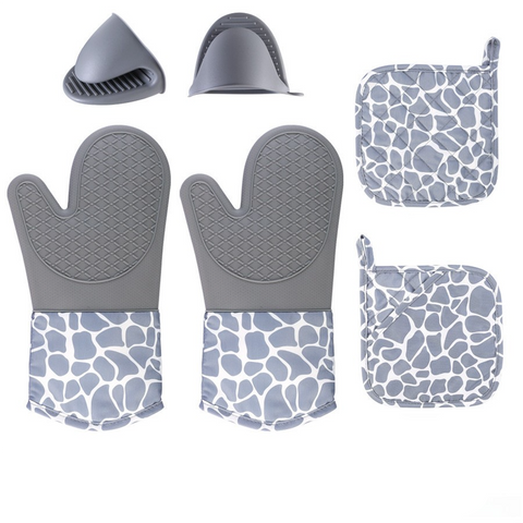 Grey 6 Piece Set Silicone Oven Mitts & Pot Holders Heat Resistant Non Slip Comfortable And Stylish Kitchen Essentials For Cooking Baking Oven Mitts &