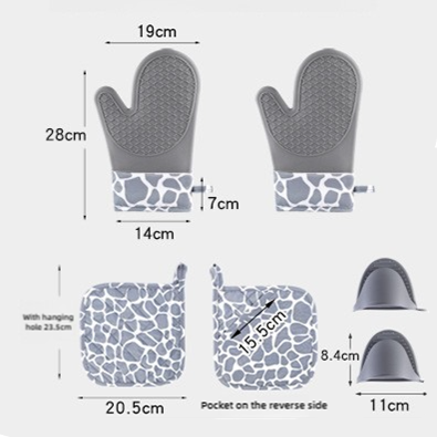 Elosung 1 Sets Of Grey 6 Piece Silicone Oven Mitts & Pot Holders Heat Resistant Non Slip Comfortable And Stylish Kitchen Essentials For Cooking Baking