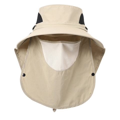 Khaki Outdoor Sun Hat With Face & Neck Protection Quick Dry Breathable Uv Cap For Men And Women Adjustable Dust Insect Repellent Hiking Hats