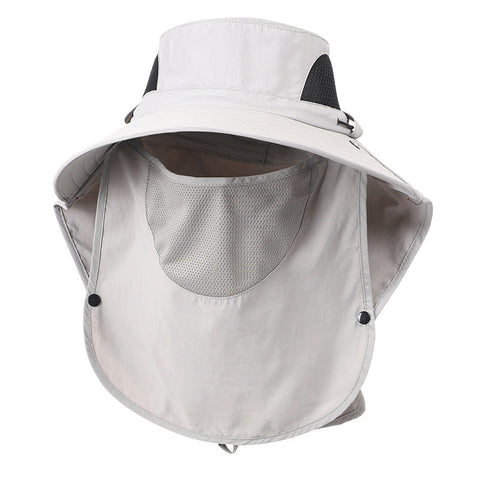 Grey Outdoor Sun Hat With Face & Neck Protection Quick Dry Breathable Uv Cap For Men And Women Adjustable Dust Insect Repellent Hiking Hats