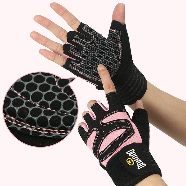 Size M Black Pink Breathable Anti Slip Gym Gloves Workout Weightlifting Durable Adjustable Fitness Gloves Straps & Hooks