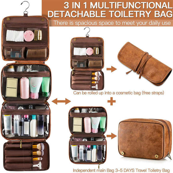 Reddish Brown Luxury Pu Business Travel Toiletry Bag Large Capacity Waterproof Makeup Organizer With Dividers Makeup Bags & Cases