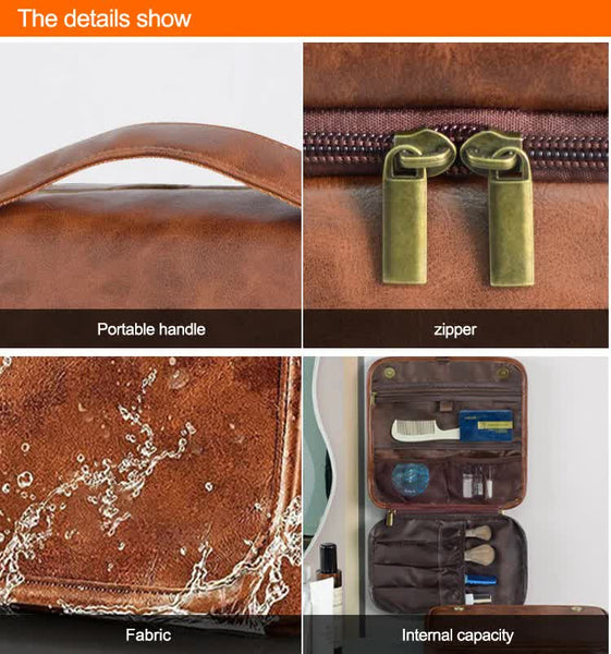 Reddish Brown Luxury Pu Business Travel Toiletry Bag Large Capacity Waterproof Makeup Organizer With Dividers Makeup Bags & Cases