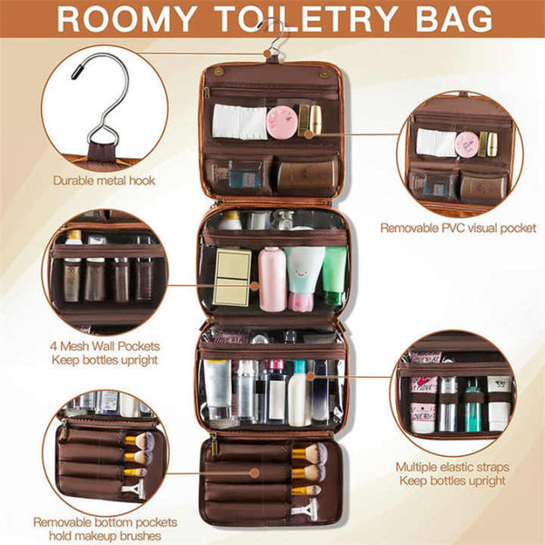 Black Luxury Pu Business Travel Toiletry Bag Large Capacity Waterproof Makeup Organizer With Dividers Portable & Stylish Bathroom Storage Toilet Paper
