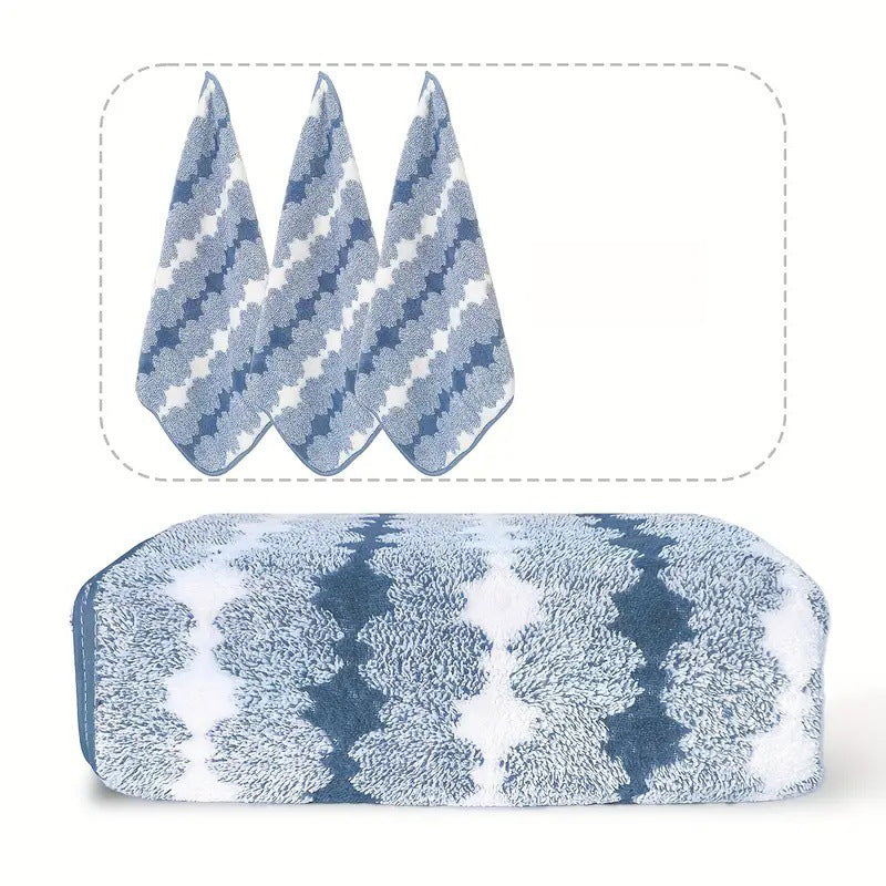 Blue Premium Coral Fleece Towel Set A 1 Bath (88X170cm) + 3 Hand Towels (35X35cm) Soft Absorbent And Quick Drying Towels & Washcloths