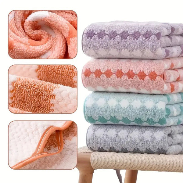 Blue Premium Coral Fleece Towel Set A 1 Bath (88X170cm) + 3 Hand Towels (35X35cm) Soft Absorbent And Quick Drying Towels & Washcloths