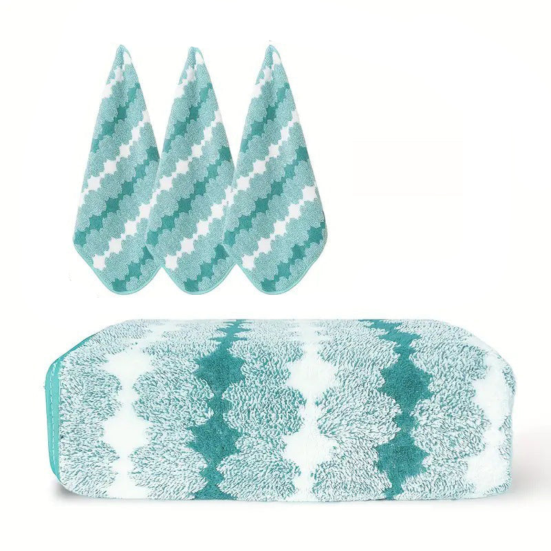 Cyan Premium Coral Fleece Towel Set 1 Bath (88X170cm) + 3 Hand Towels (35X35cm) Soft Absorbent And Quick Drying Towels & Washcloths