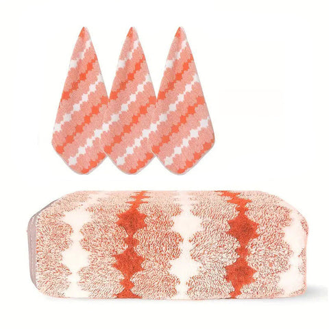 Orange Premium Coral Fleece Towel Set 1 Bath (88X170cm) + 3 Hand Towels (35X35cm) Soft Absorbent And Quick Drying Towels & Washcloths