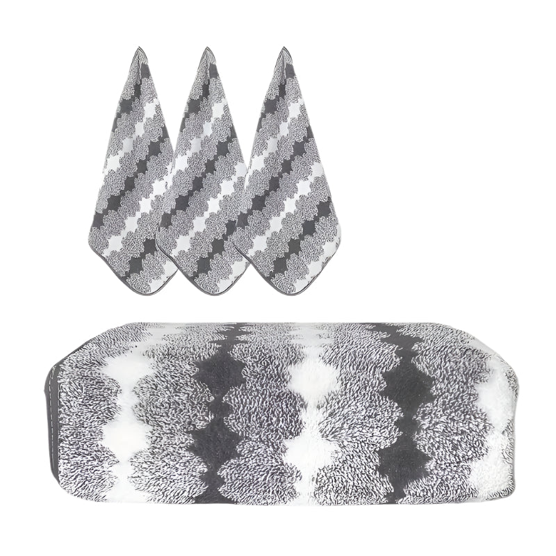 Grey Premium Coral Fleece Towel Set 1 Bath (88X170cm) + 3 Hand Towels (35X35cm) Soft Absorbent And Quick Drying Towels & Washcloths