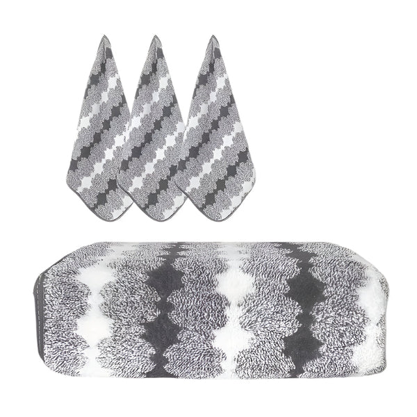 Grey Premium Coral Fleece Towel Set 1 Bath (88X170cm) + 3 Hand Towels (35X35cm) Soft Absorbent And Quick Drying Towels & Washcloths