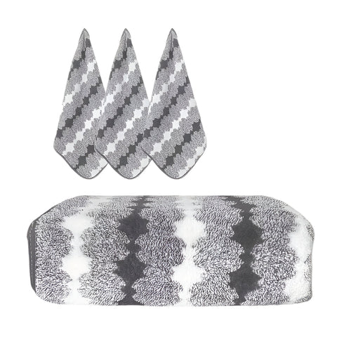 Grey Premium Coral Fleece Towel Set 1 Bath (88X170cm) + 3 Hand Towels (35X35cm) Soft Absorbent And Quick Drying Towels & Washcloths