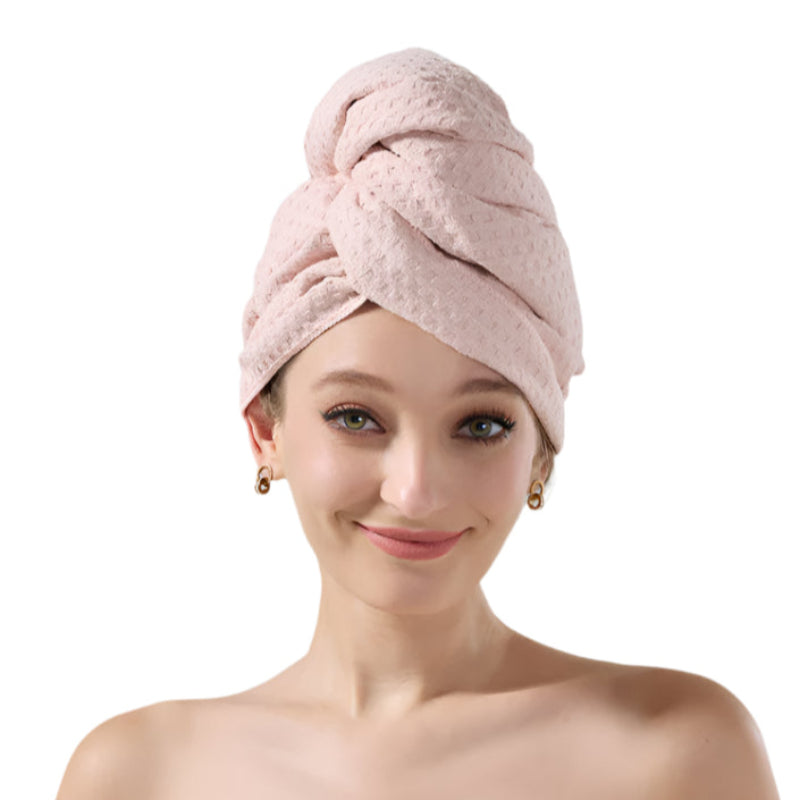 Elosung 2 Pcs Pink Super Absorbent Waffle Weave Hair Towel Multi Functional Quick Drying Turban For Women Soft & Fast Head Wrap Towels & Washcloths