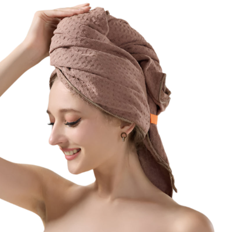 Elosung 2 Pcs Coffee Super Absorbent Waffle Weave Hair Towel Multi Functional Quick Drying Turban For Women Soft & Fast Head Wrap Towels & Washcloths