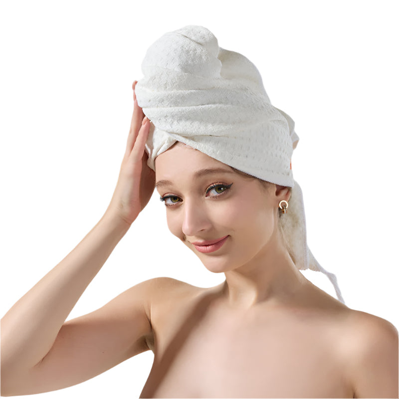 Elosung 2 Pcs White Super Absorbent Waffle Weave Hair Towel Multi Functional Quick Drying Turban For Women Soft & Fast Head Wrap Towels & Washcloths