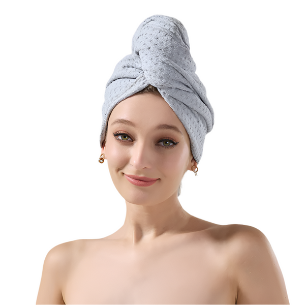 Elosung 2 Pcs Grey Super Absorbent Waffle Weave Hair Towel Multi Functional Quick Drying Turban For Women Soft & Fast Head Wrap Towels & Washcloths