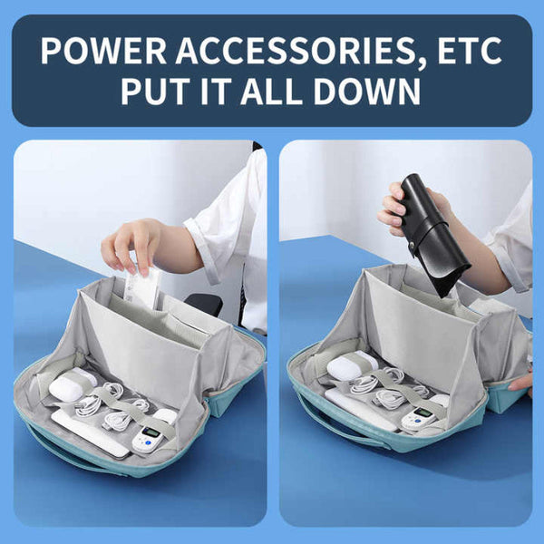 Blue Large Capacity Multi Functional Pu Digital Storage Organizer Bag Waterproof & Portable For Cables Chargers And Accessories Cable Ties & Organiser