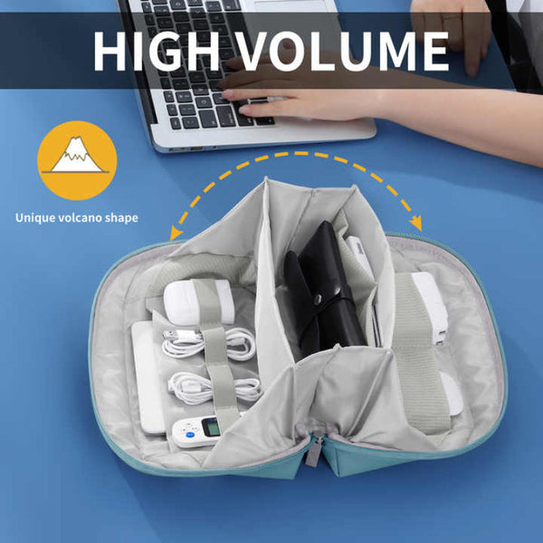 Grey Large Capacity Multi Functional Pu Digital Storage Organizer Bag Waterproof & Portable For Cables Chargers And Accessories Storage Bags