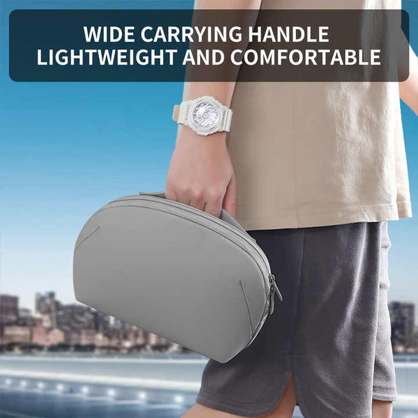 Grey Large Capacity Multi Functional Pu Digital Storage Organizer Bag Waterproof & Portable For Cables Chargers And Accessories Storage Bags