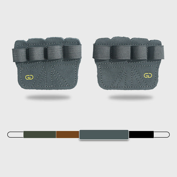 Elosung 2 Pairs Grey Premium Leather Grip Protection For Fitness | 4 Finger Cowhide Weightlifting Gloves Durable Non Slip And Abrasion Resistant Suppo