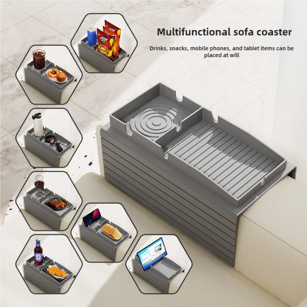 Grey Multi Function Sofa Cup Holder Tray Silicone Drink Organizer Adjustable And Easy To Clean Armrest Storage Box For Drinks Snacks Gadgets Trays