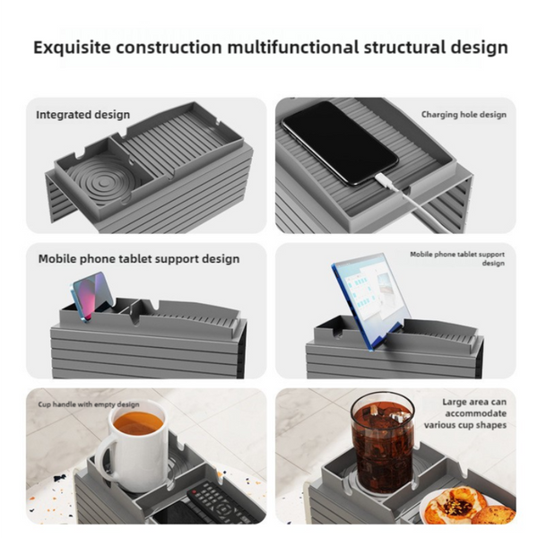 Elosung 1 Sets Of Black Multi Function Sofa Cup Holder Tray Silicone Drink Organizer Adjustable And Easy To Clean Armrest Storage Box For Drinks Snack