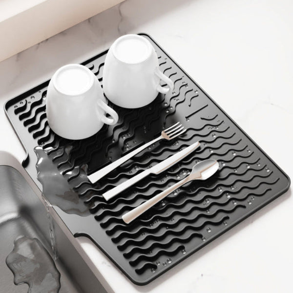 Grey Silicone Dish Drying Mat Non Slip Draining Pad For Sink Heat Resistant And Water Absorbent Ideal Dishes Cups Utensils Kitchen Bench Mats