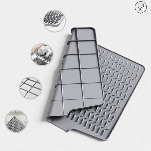 Grey Silicone Dish Drying Mat Non Slip Draining Pad For Sink Heat Resistant And Water Absorbent Ideal Dishes Cups Utensils Kitchen Bench Mats