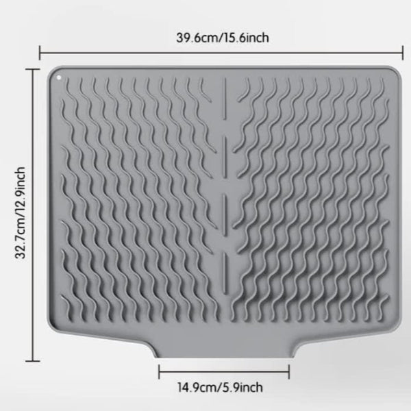 Grey Silicone Dish Drying Mat Non Slip Draining Pad For Sink Heat Resistant And Water Absorbent Ideal Dishes Cups Utensils Kitchen Bench Mats