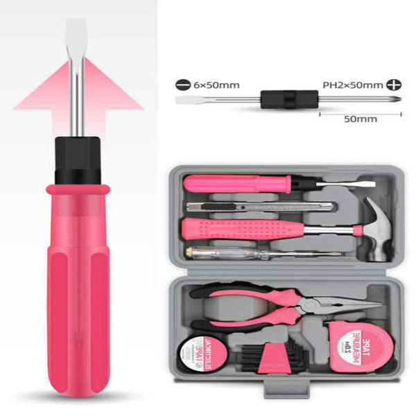 Elosung 13 Piece Pink Household Tool Set Complete Home Repair Kit With Tape Measure Screwdrivers Hammer And Pliers Hand Tool Sets