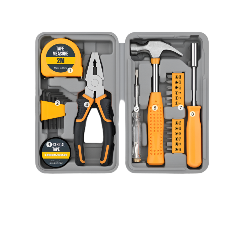 Elosung 24 Piece Household Tool Set Complete Home Repair Kit With Tape Measure Pliers Screwdrivers Hammer And 12 Bits Hand Tool Sets