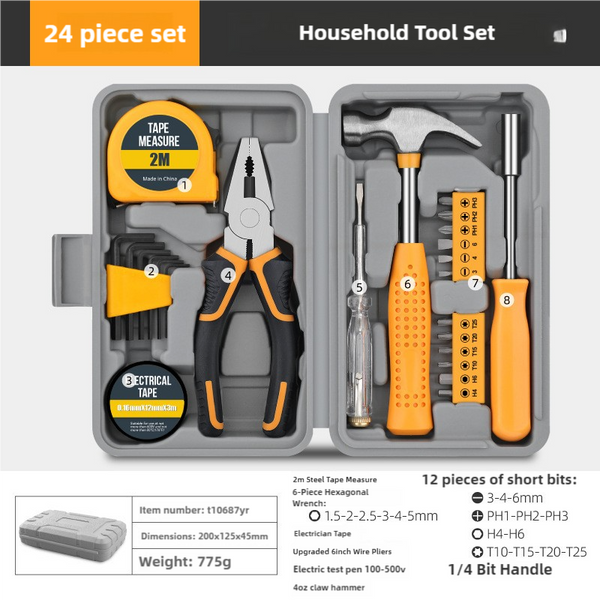 Elosung 24 Piece Household Tool Set Complete Home Repair Kit With Tape Measure Pliers Screwdrivers Hammer And 12 Bits Hand Tool Sets