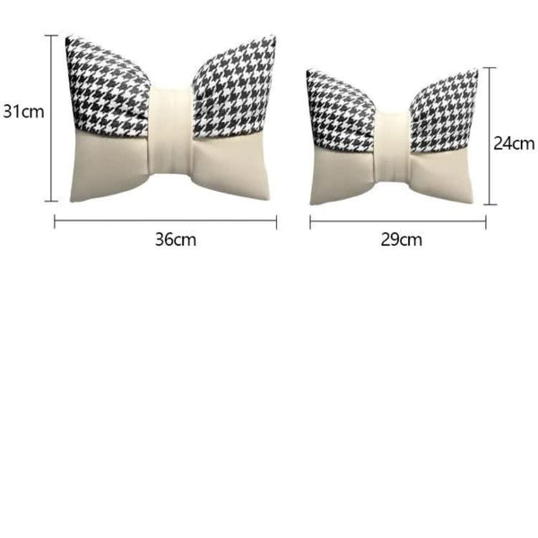 Elosung 1 Pair (Headrest + Pillow) Black Cute Bowtie Car And Waist Cushion Set Stylish Houndstooth Design Soft Neck Back Support For Interior Other Ca