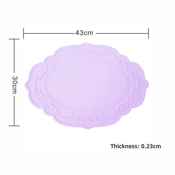 Elosung 2 Pcs Purple Oval Embossed Floral Edged Silicone Non Slip Heat Resistant Easy To Clean Dining Table Mats Korean And Style Placemats