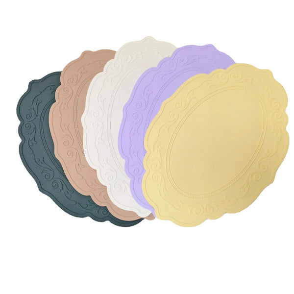 Elosung 2 Pcs Purple Oval Embossed Floral Edged Silicone Non Slip Heat Resistant Easy To Clean Dining Table Mats Korean And Style Placemats