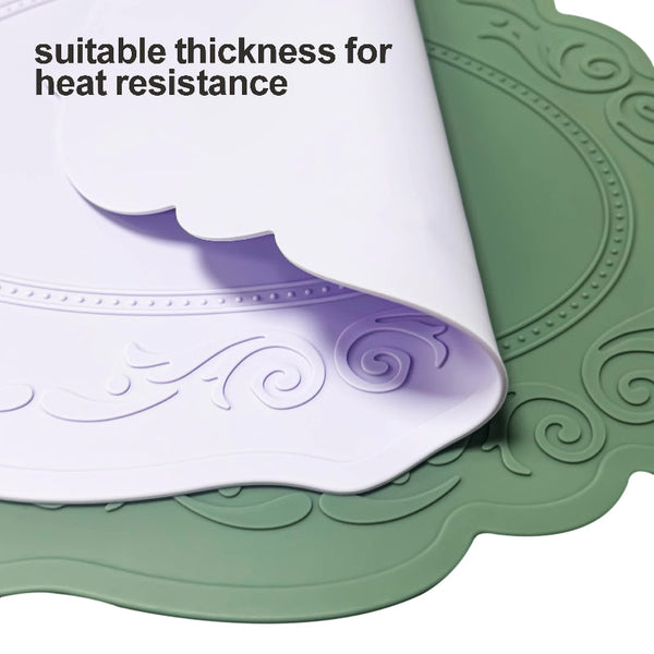 Elosung 2 Pcs Purple Oval Embossed Floral Edged Silicone Non Slip Heat Resistant Easy To Clean Dining Table Mats Korean And Style Placemats