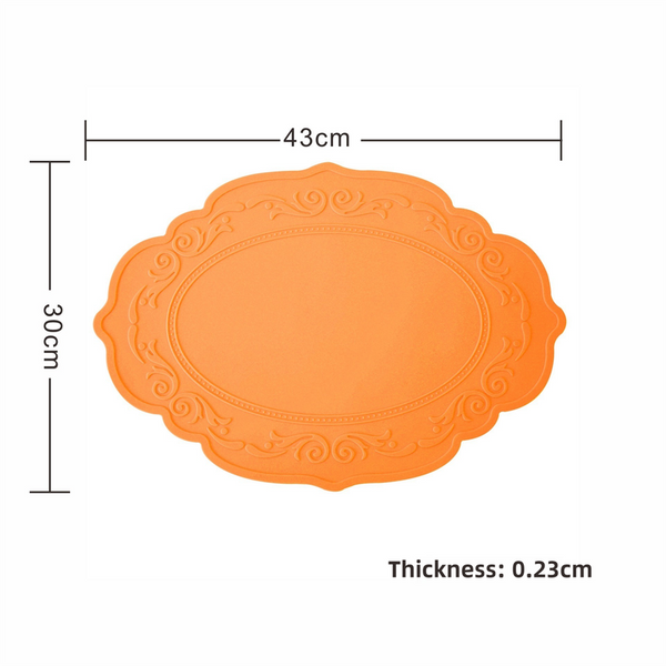 Elosung 2 Pcs Orange Oval Embossed Floral Edged Silicone Non Slip Heat Resistant Easy To Clean Dining Table Mats Korean And Style Placemats