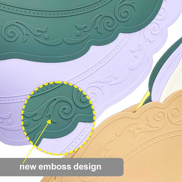 Elosung 2 Pcs Orange Oval Embossed Floral Edged Silicone Non Slip Heat Resistant Easy To Clean Dining Table Mats Korean And Style Placemats