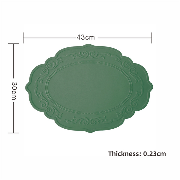 Elosung 2 Pcs Green Oval Embossed Floral Edged Silicone Non Slip Heat Resistant Easy To Clean Dining Table Mats Korean And Style Placemats