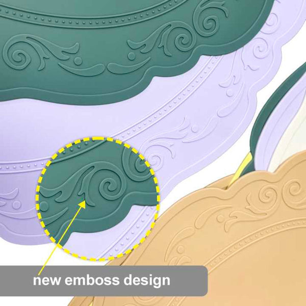 Elosung 2 Pcs Green Oval Embossed Floral Edged Silicone Non Slip Heat Resistant Easy To Clean Dining Table Mats Korean And Style Placemats
