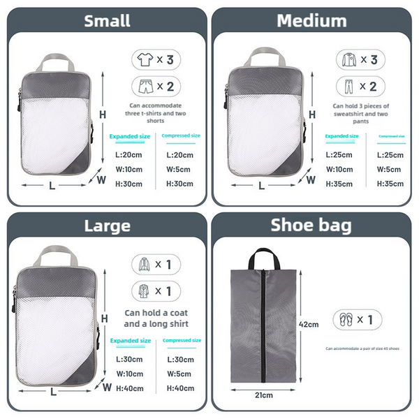 Red Compression Travel Set Mesh Organizers For Luggage Foldable And Space Saving Packing Cubes Storage Bags