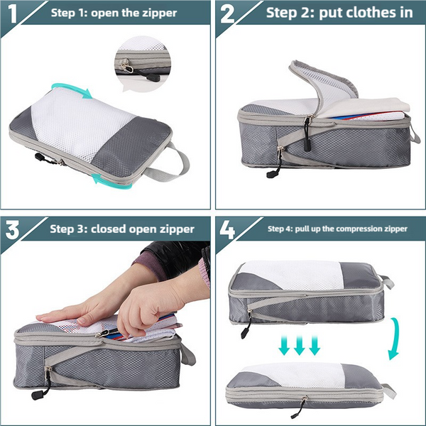 Elosung 4 Piece Set Pink Compression Travel Storage Bags Mesh Organizers For Luggage Foldable And Space Saving Packing Cubes Packing Organisers