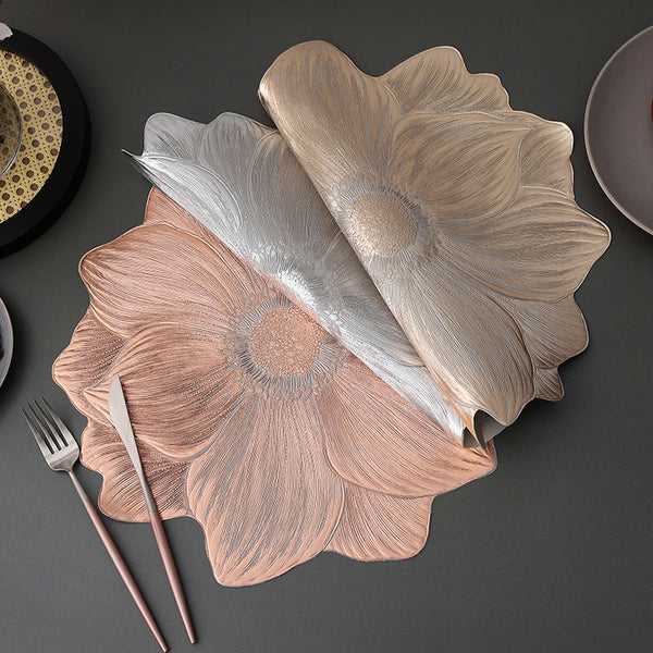 Elosung Rose Gold Pvc Foil Bottom Heat Resistant Table Mats Set Of 8 Non Slip Waterproof Dining For Western Cuisine Placemats