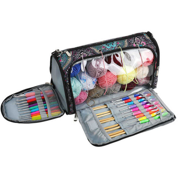Multi Functional Crochet Hook And Yarn Storage Bag Convenient Carrying Case For Knitting Tools With Stylish Pattern Design Knitting Totes & Cases