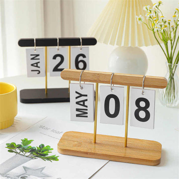 Elosung Modern Minimalist Wooden Flip Calendar Black Placeholder