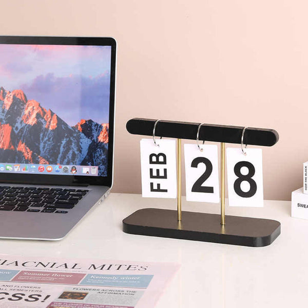 Elosung Modern Minimalist Wooden Flip Calendar Black Placeholder