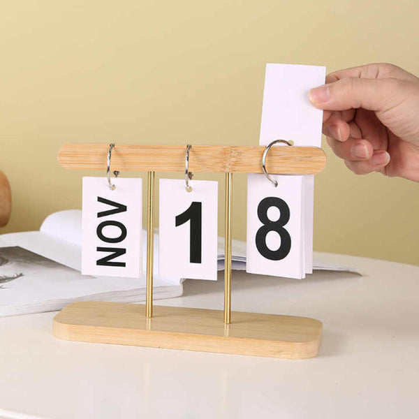 Elosung Modern Minimalist Wooden Flip Calendar Black Placeholder