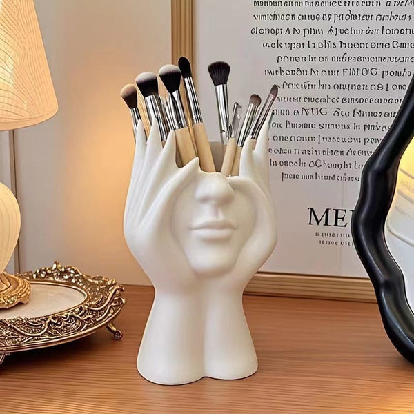Elosung 2 Pcs White Elegant Hand Shaped Brush Holder Creative Makeup Organizer For Vanity And Desk(Makeup Not Included) Brushes
