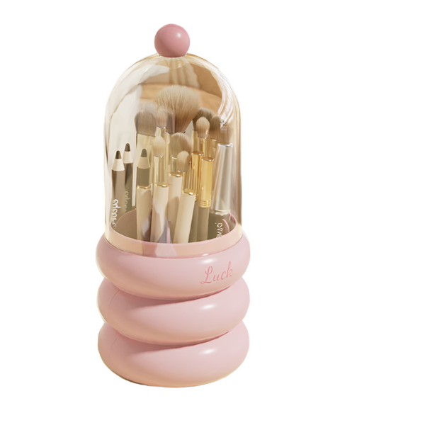 Elosung Pink 360 Rotating Makeup Brush Holder With Clear Dome Stylish Organizer For Vanity Desk And Bathroom Brushes