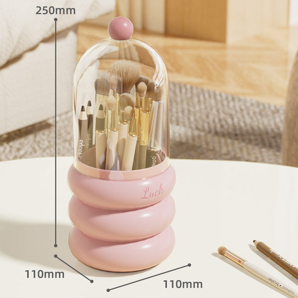 Elosung Pink 360 Rotating Makeup Brush Holder With Clear Dome Stylish Organizer For Vanity Desk And Bathroom Brushes