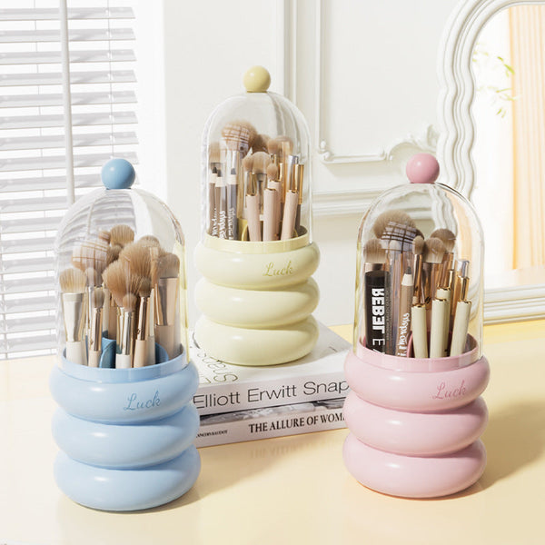 Elosung Pink 360 Rotating Makeup Brush Holder With Clear Dome Stylish Organizer For Vanity Desk And Bathroom Brushes